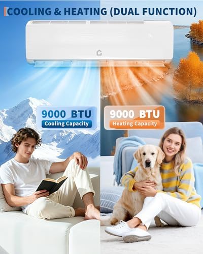 9000 BTU Mini Split Air Conditioner,19 SEER2 Ductless Inverter AC w/ 230V, Cool Up to 450 Sq. Ft with Heat Pump System,White