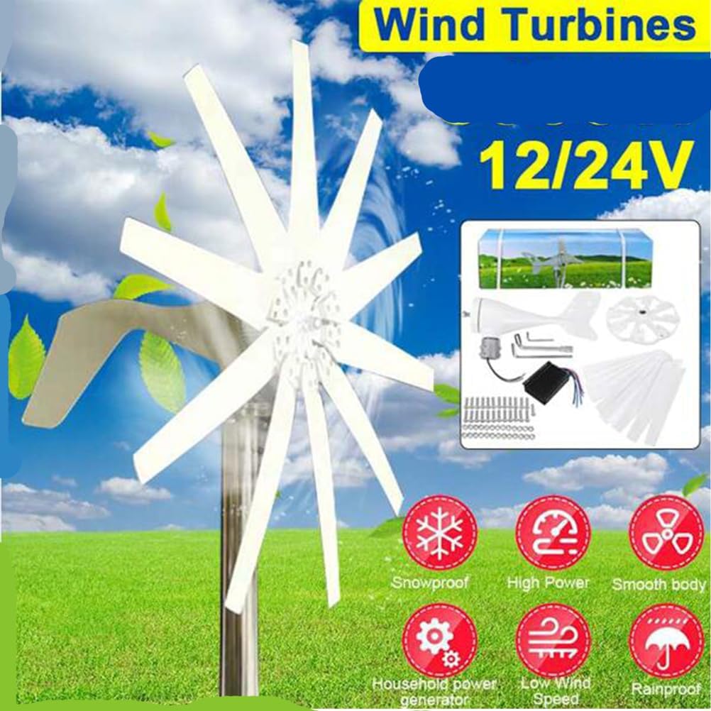 12000W Windmill Wind Turbine Generator Kit, 12V 24V 48V 10 Blades High Efficiency Horizontal Windmill Off Grid System Home RV Farm(with Controller)