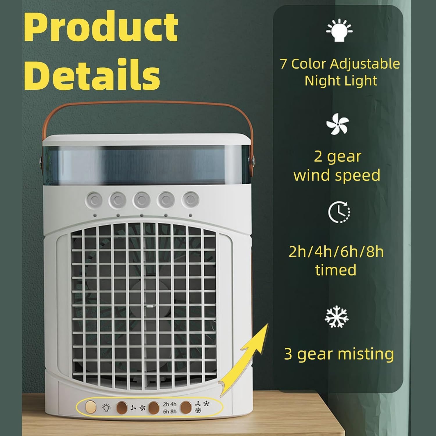 Portable Air Conditioners Fan, USB Personal Mini Air Conditioner 2 Speed 3 Mist 7 Night Light 8H Timer, 0.6L Water Tank Evaporative Air Cooler for Room, Bedroom, Office, and More (Black) (White)