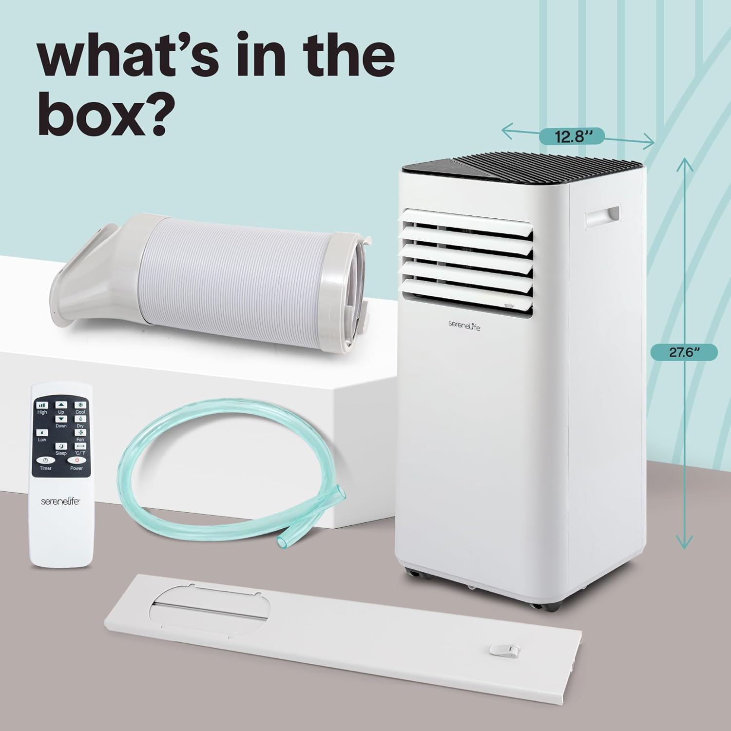 SereneLife Portable Air Conditioner 8,000 BTU with Built-in Dehumidifier - Portable AC unit for rooms up to 350 sq ft - Small AC Unit Remote Control, Window Mount Exhaust Kit