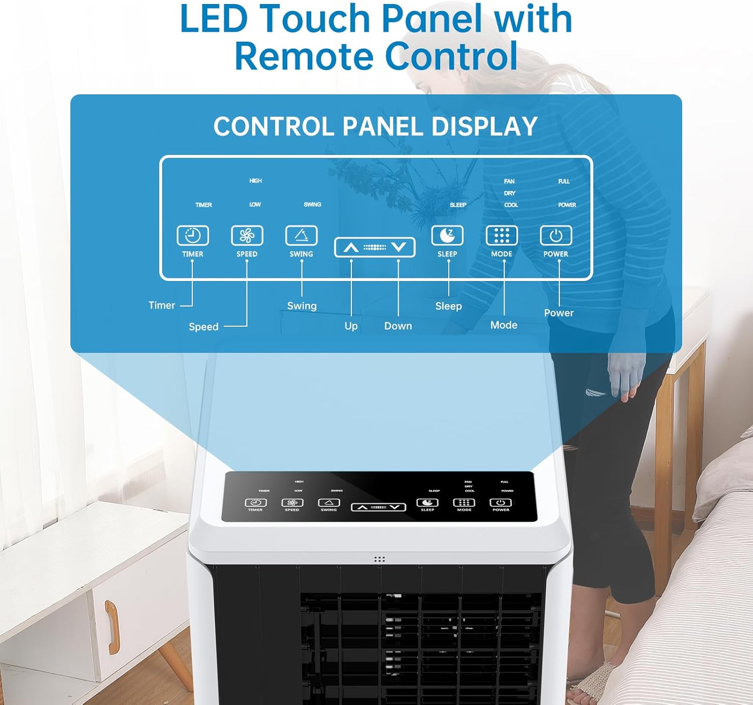 8000 BTUs Portable Air Conditioner, 3-in-1 AC Unit Cool, Dehumidify & Fan Modes for Up to 350 Sq. Ft, Portable AC with Remote Control, LED Display, 24H Timer, Installation Kit, Black