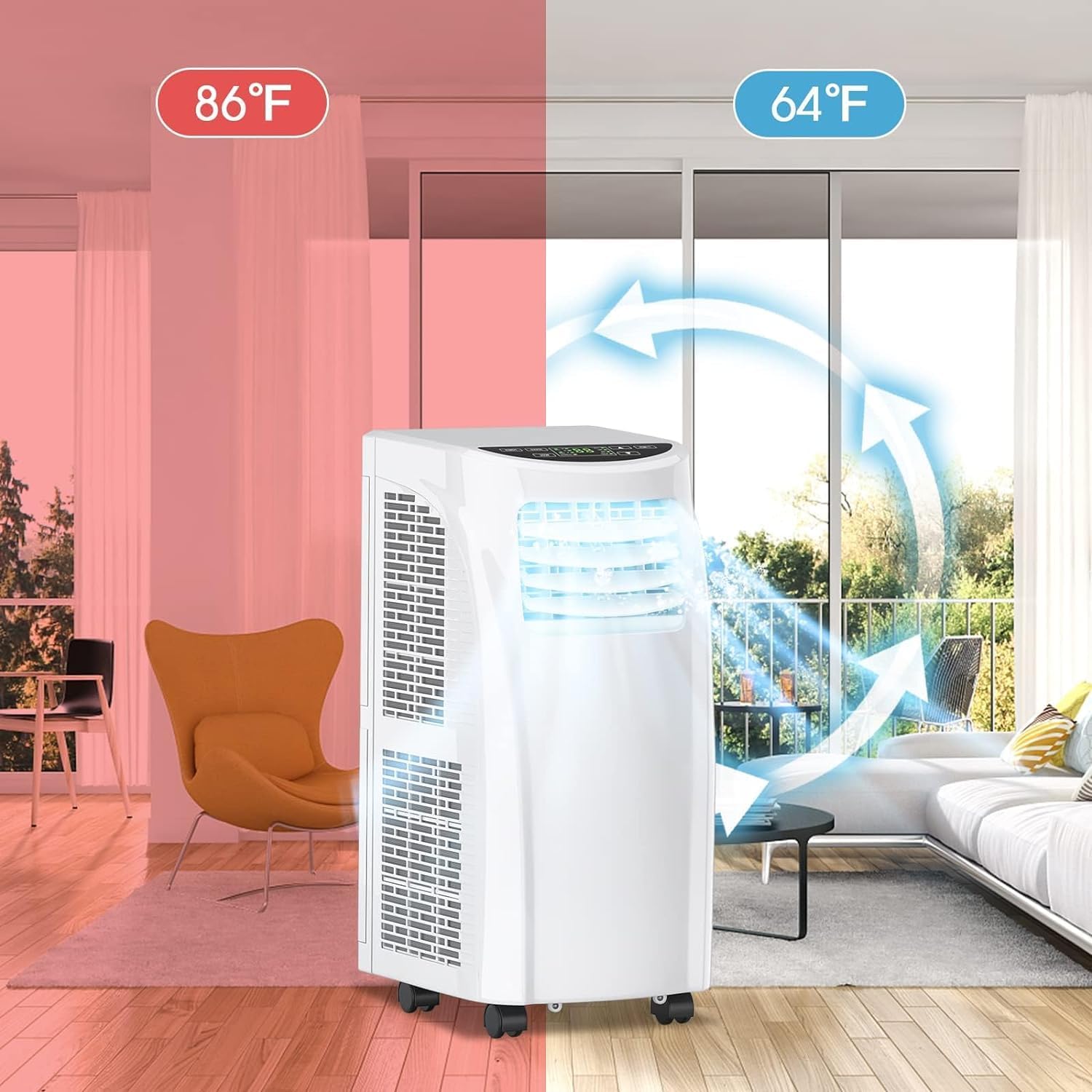 S AFSTAR Portable Air Conditioner 8000 BTU, 3-in-1 Air Cooler with Remote Control, LED Display & Wheels for Home