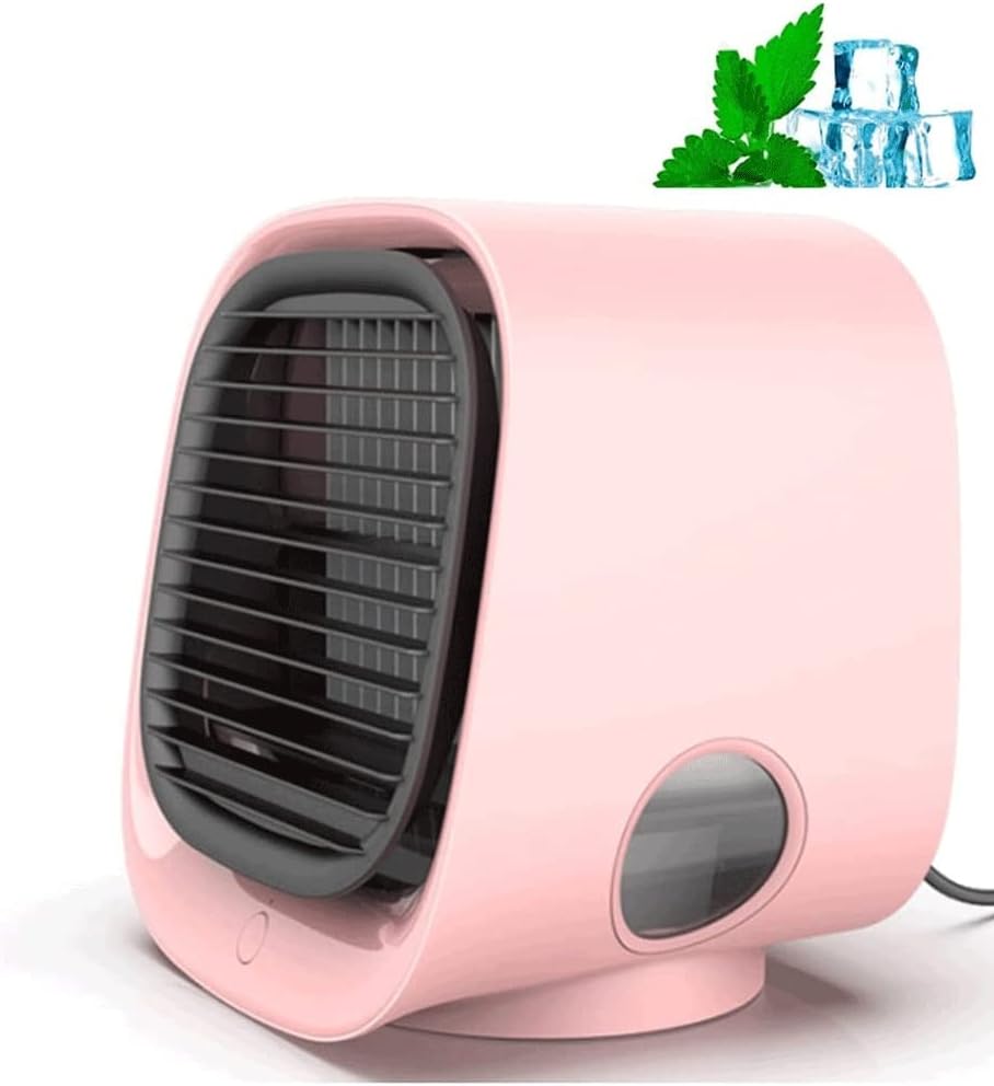 Portable Air Conditioner Fan, 3 Wind Speeds USB Air Cooler, Personal Air Cooler Fan for Home, Room, Desk and Camping (Color : Pink)