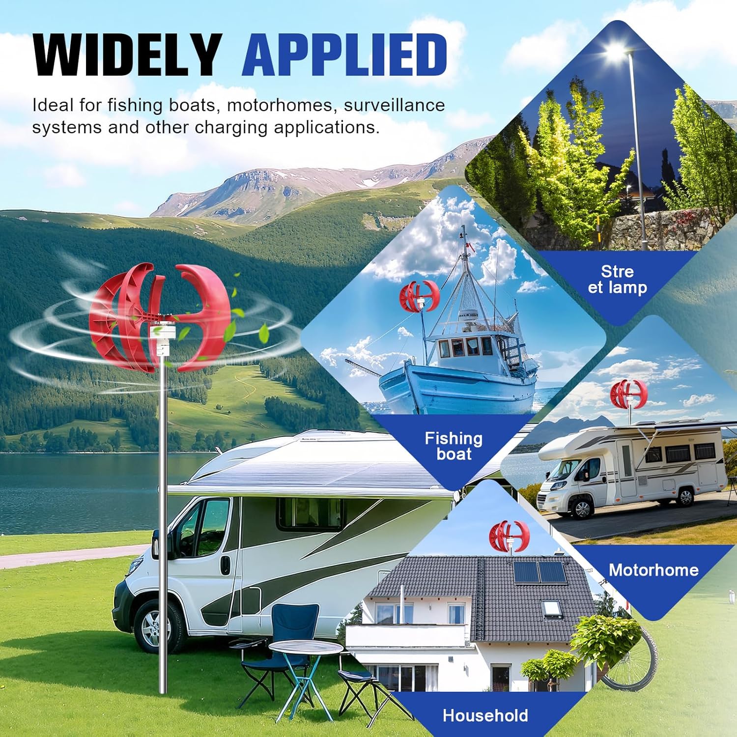 12V Vertical Axis Wind Turbine Generator Kit with Controller, 5-Blade Renewable Energy System for Boats Cabins Off-Grid Power