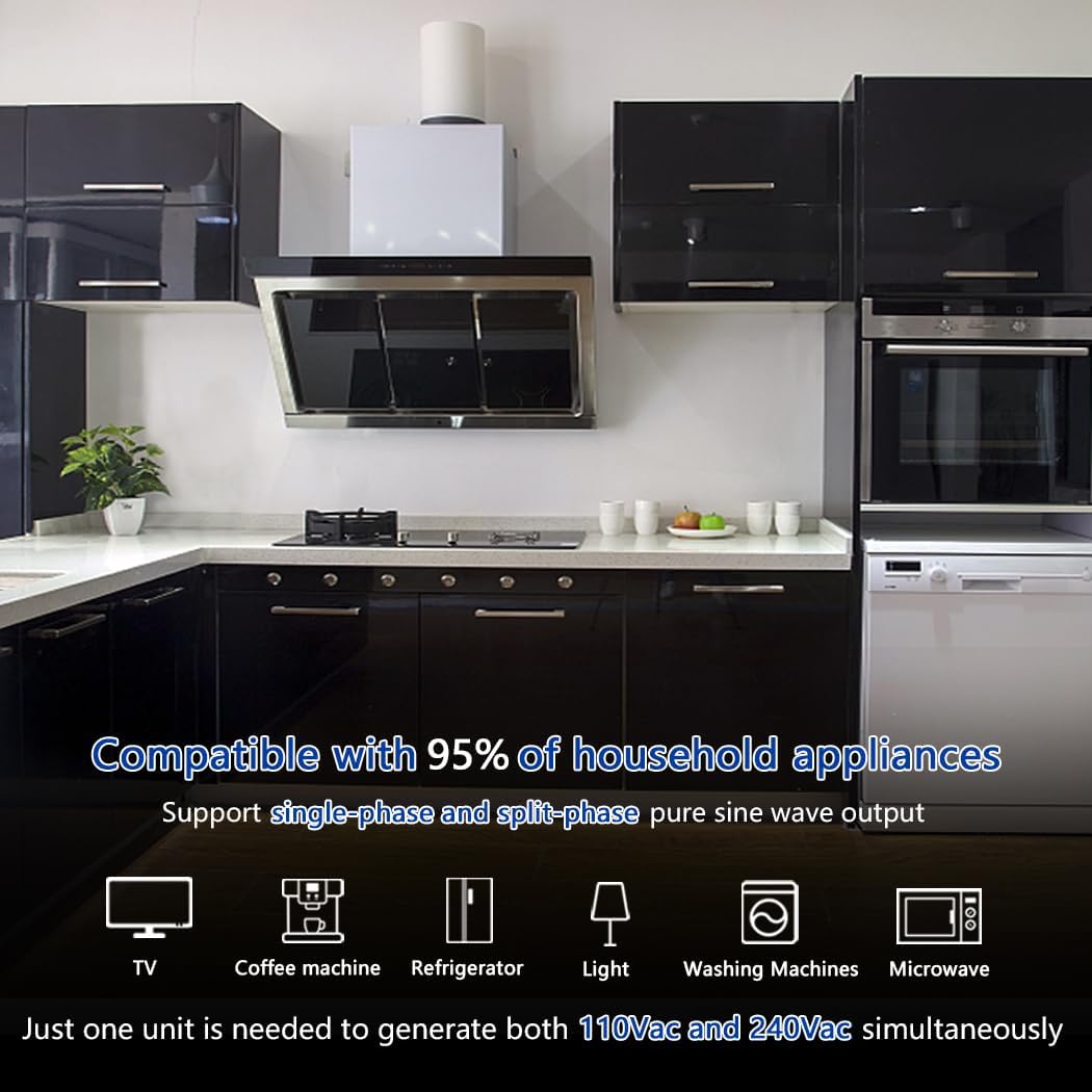 Y&H 5000W Solar Inverter DC 48V to AC 110V/220V Low-Frequency Hybrid Inverter, with 120A MPPT Controllers,Pure Sine Wave 15000W Surge Power, Solar & AC Dual Input, Off-Grid Home System