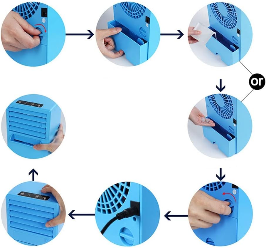 Mini Air Conditioners, Personal Mini Air Conditioner with 3-Speed, Evaporative Air Cooler, Portable Ac Unit Fan for Room, Bedroom, Office (Color : Blue)