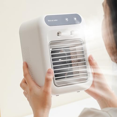 Mini air conditioner low noise large air volume office/sleep/camping outdoor portable air conditioner powerful cooling easy to use usb charging white 2.5(W) x4.5(D) x8.5(H) inches
