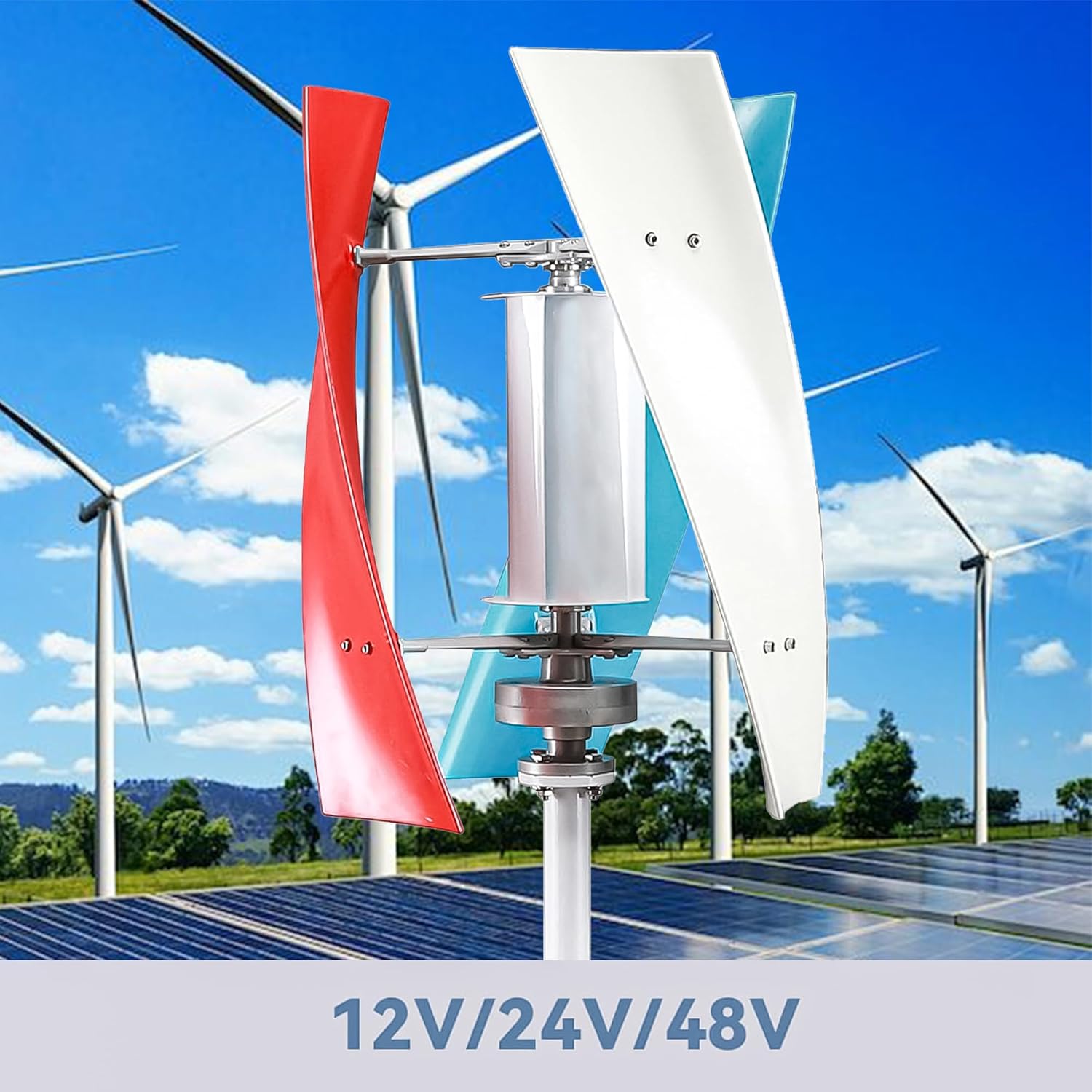 2000W 48V 24V 12V Vertical Axis Wind Turbine Generator, Low Wind Speed Startup & Quiet Operation, for Off-Grid Home, Farm, Boat, Marine, Street Lighting with Charge Controller & Flange 24v