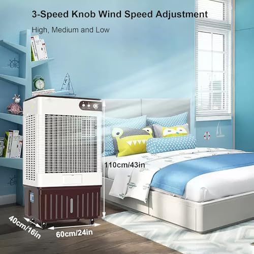 4-In-1 Portable Air Conditioners, 4000CFM Evaporative Air Cooler, 120°Oscillation Swamp Cooler, 16 Gal Tank, 2 Ice Packs, 3 Wind Speeds for Outdoor Indoor Use