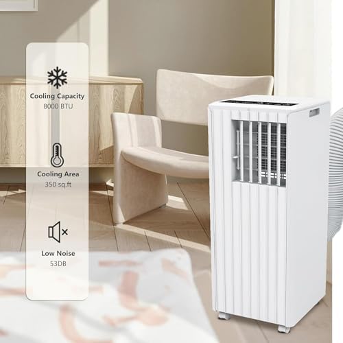 Portable Air Conditioners 8000 BTU, Remote Control AC with 24H Timer, Low Noise Energy Saving Cooling Unit for Bedroom, Office, Small Spaces 350 Sq. Ft, White