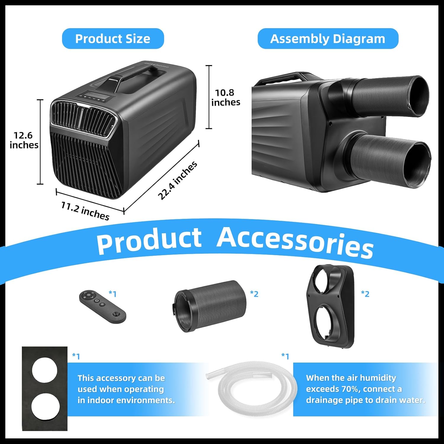 Portable Camping Air Conditioner for Outdoor and Indoor Use, Quiet Air conditoning For Small Rooms，5200BTU Fast Cooling Capacity for Tent AC (Gray)