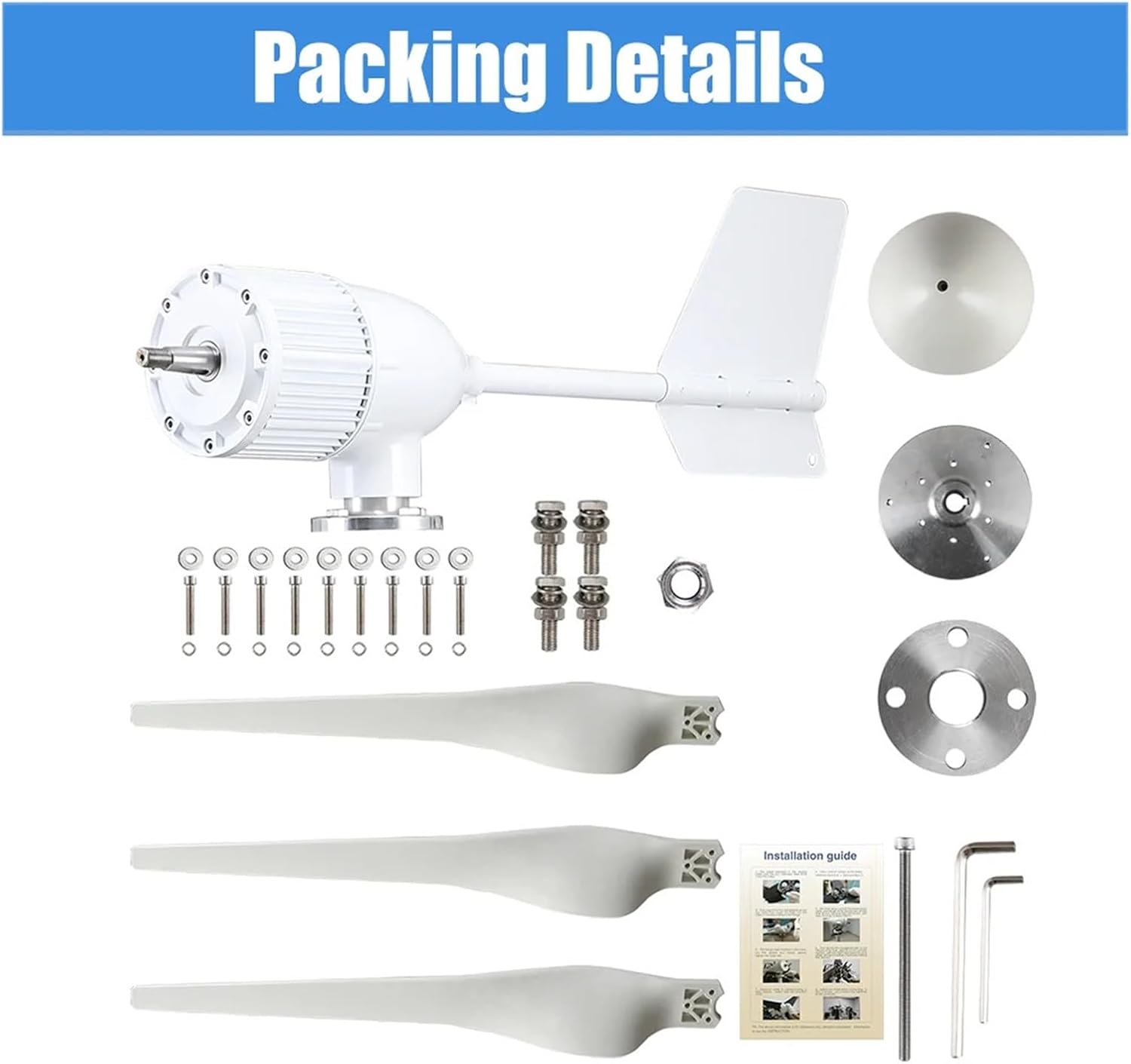 High Power 6KW Horizontal Axis Wind Turbine Generator Magnetic Generator 24V 48V 96V Home Appliance Farm Industrial Energy(with Hybrid Charger,24V)