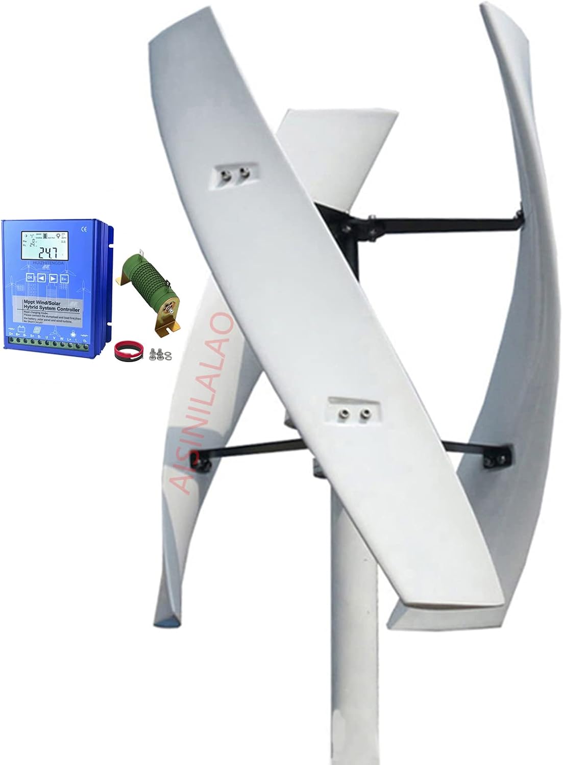 Home 1000W Low Noise Vertical Wind Turbine Generator,with MPPT Hybrid Controller 3 Blades Vertical Wind Turbine Generator for Home Farm Street Use(12V/24V/48V)