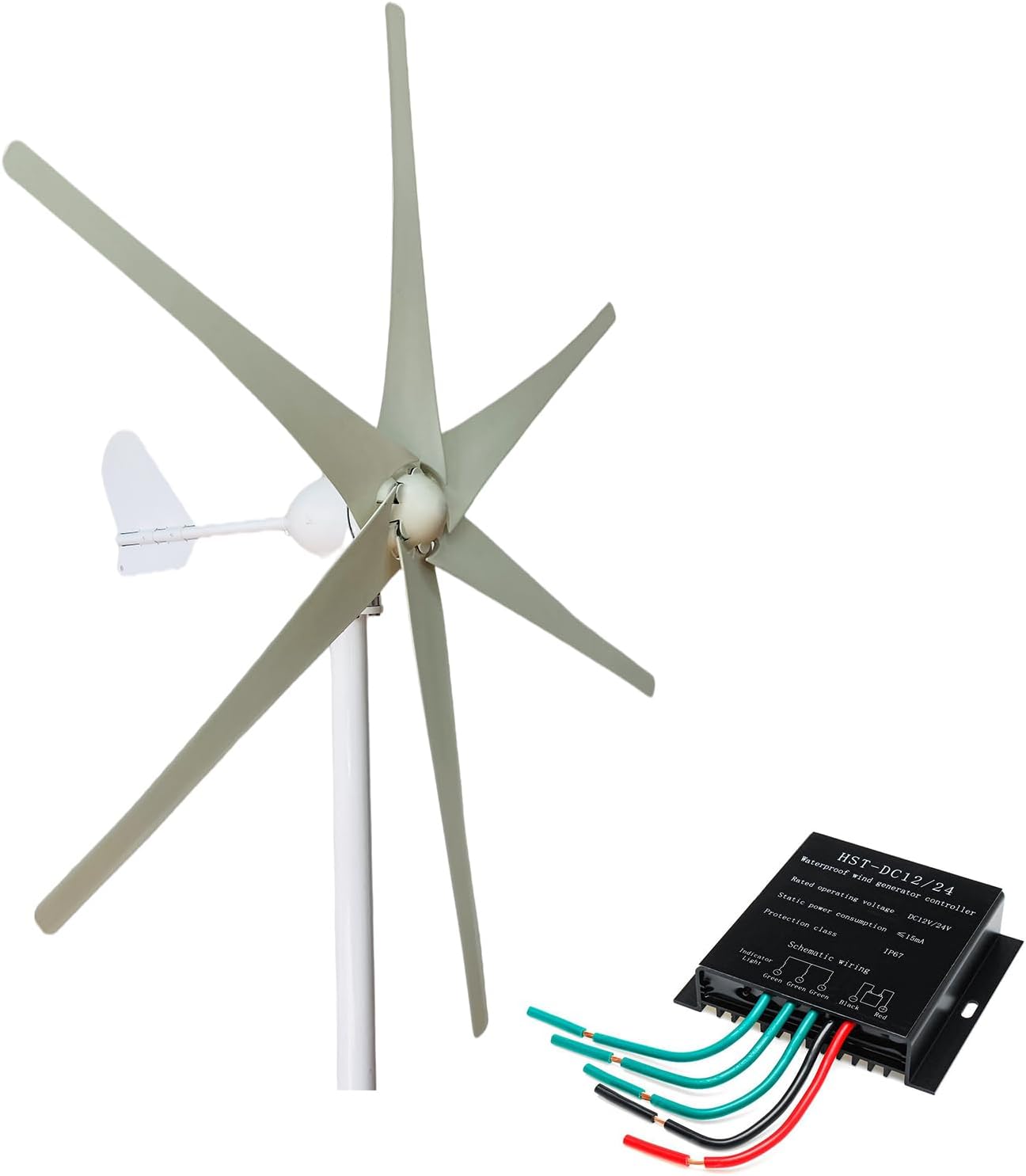6 Blades 10000W 12V 24V 48V Low RPM Permanent Magnet Generator, Wind Turbine Generator with LED Indicator Controller Small Mini Windmill Turbine Generator for Home