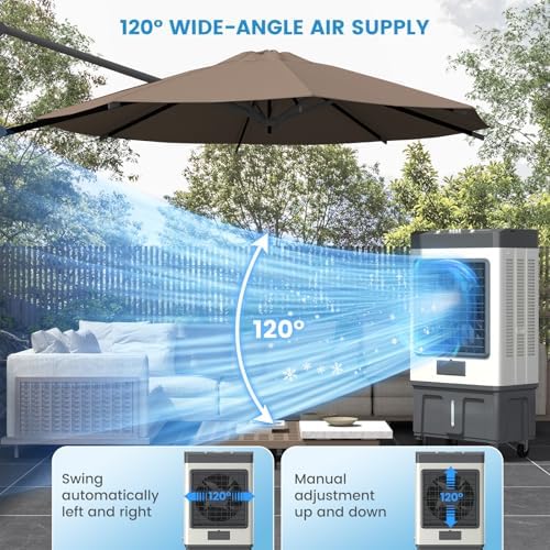 Zynkez 19Gal Large Swamp Cooler, 6500 CFM Evaporative Air Cooler for Outdoor with 3-Speed, 8 Ice Packs, 120° Oscillating Portable Swamp Cooler Air Conditioner for Garage, Patio, Yard, Factory