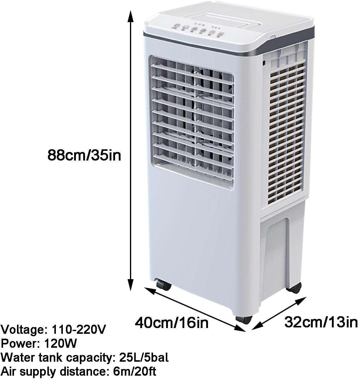 Swamp Cooler, Evaporative Cooler, 3-in-1 Portable Air Conditioners, 3 Speeds, Easy to Move, with 25L/5bal Water Tank, for Room, Bedroom, Indoor, Office