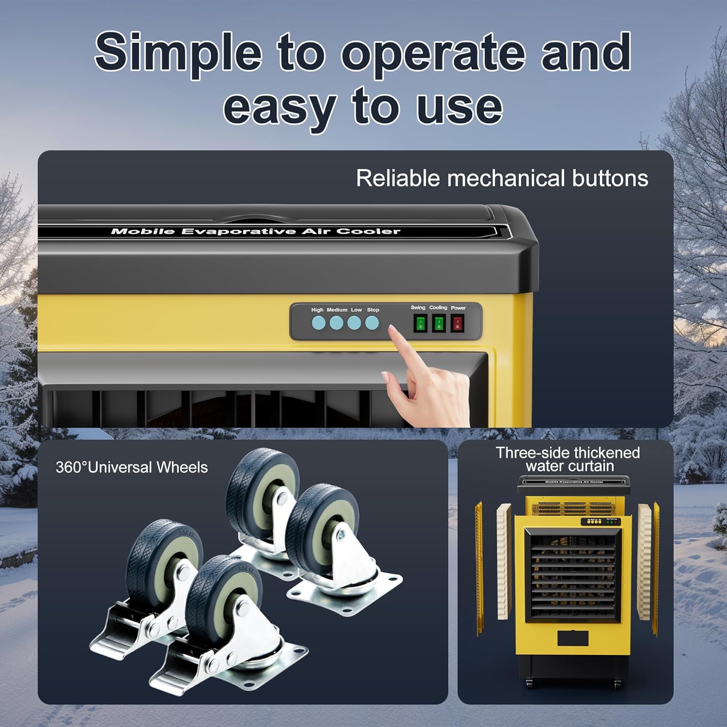 Swamp Cooler,6500 CFM Evaporative Air Cooler,19 Gal Water Tank Outdoor Air Conditioner,3 Speed,Suitable for Indoor & Outdoor Garage,Patio,courtyard,factory workshop,50inch,Yellow