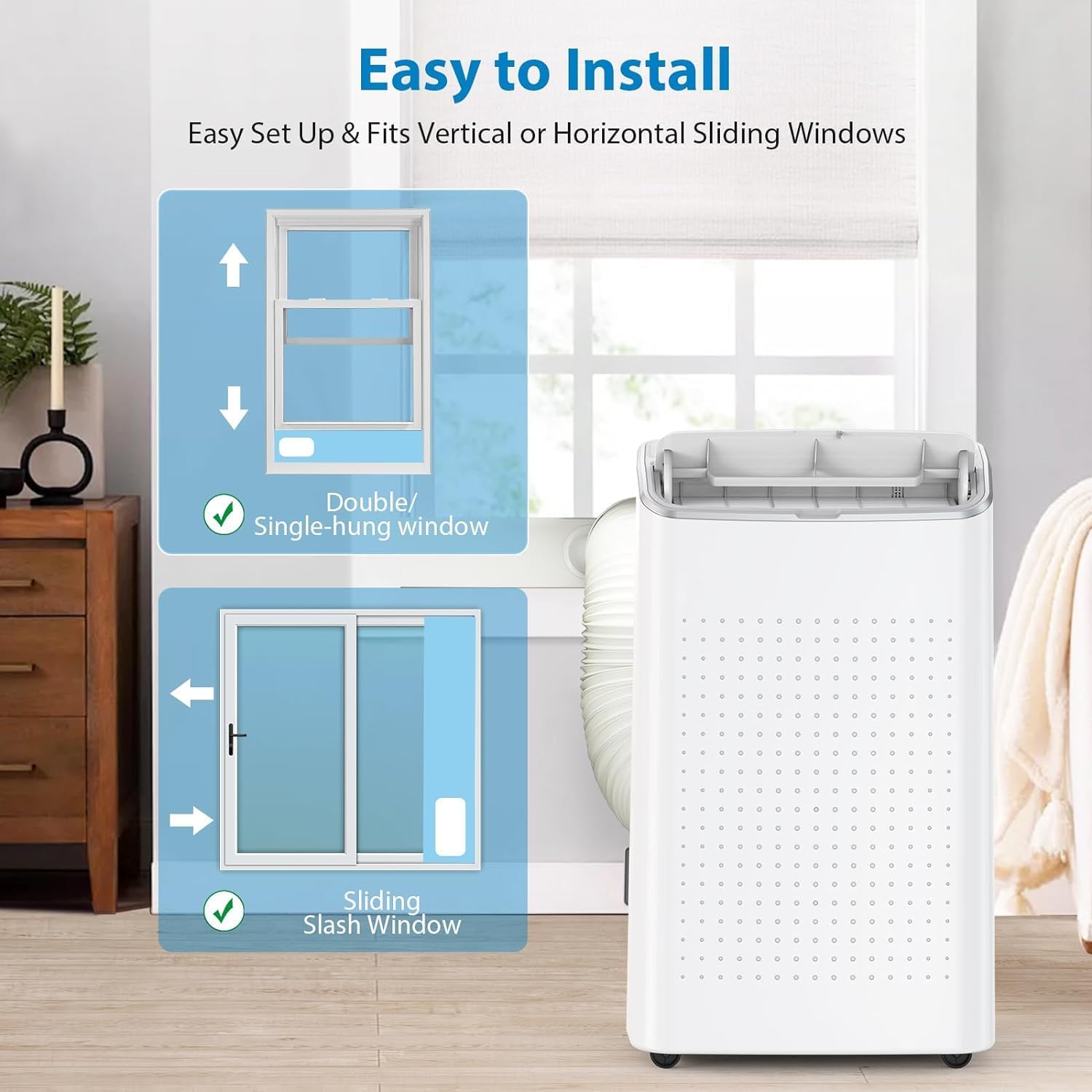 15000 Btus Portable Air Conditioner, 3-in-1 Portable AC Unit with Remote Control, Cooling Up to 850 Sq. Ft, Portable Air Conditioners for Home Garage Office, Complete Window Mount Exhaust Kit