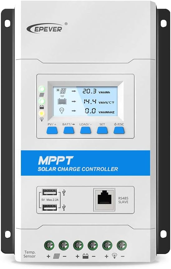 EPEVER 40A MPPT Solar Charge Controller 12V/24V Auto Working Max. PV 150V Modular Design Solar Panels MPPT Regulator with LED&LCD Display Double USB Port for Lead-Acid and Lithium-ion Batteries