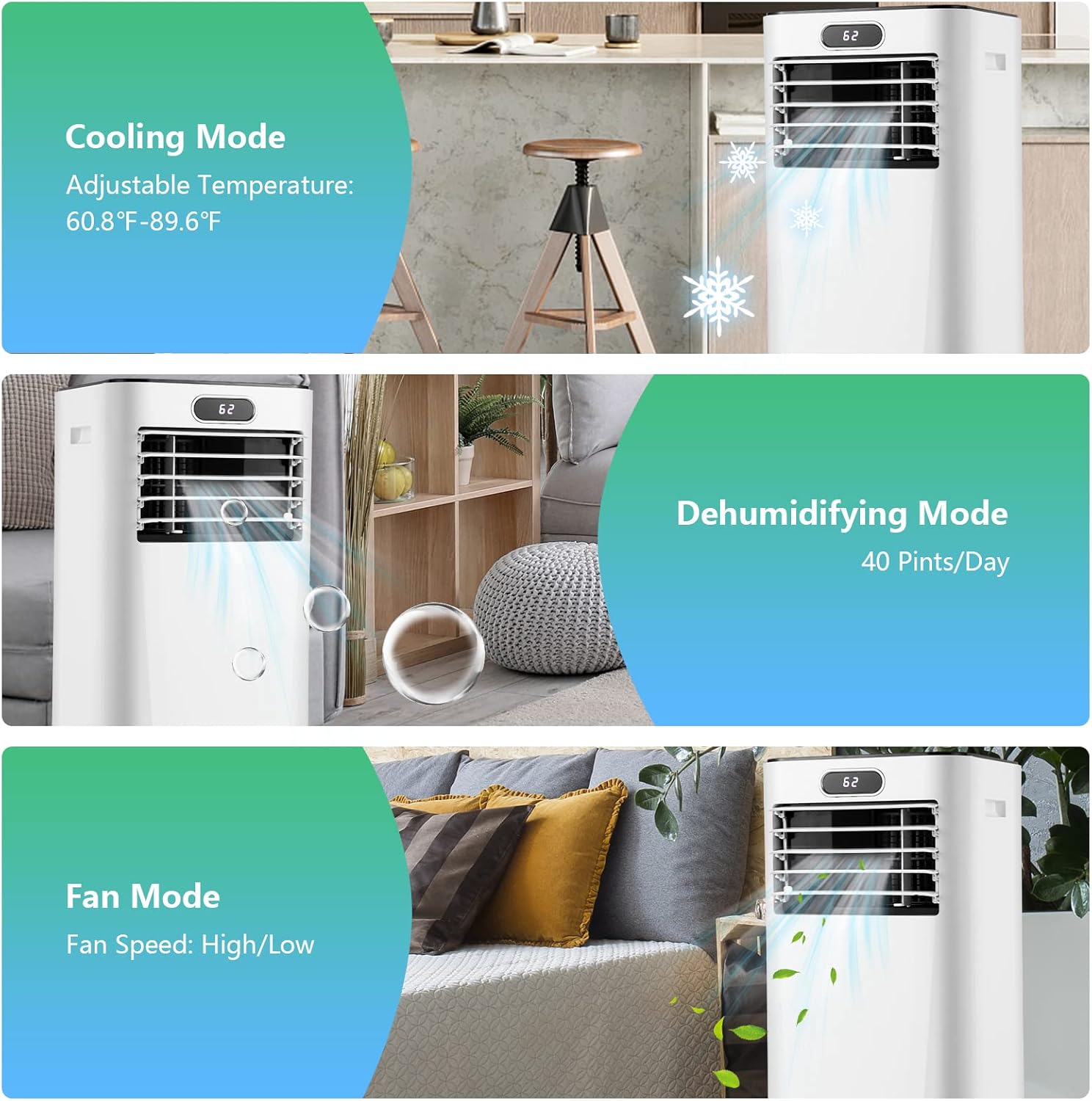PETSITE Portable Air Conditioner, 3-in-1 AC Cooling Unit Dehumidifying, Fan & Air Cooler Function, Remote Control, Window Kit Included (8000BTU, White)