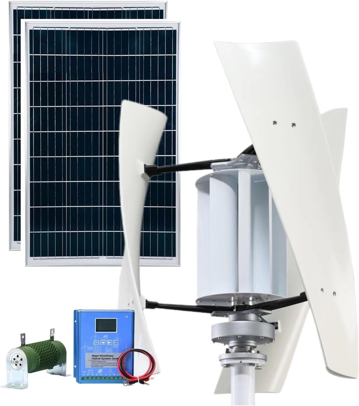 CAJUCA 8000W Vertical Axis Wind Turbine Kit Wind Turbine + 100W *2 Solar Panel + Wind and Solar Hybrid Controller Magnetic Levitation Motor Wind Turbine