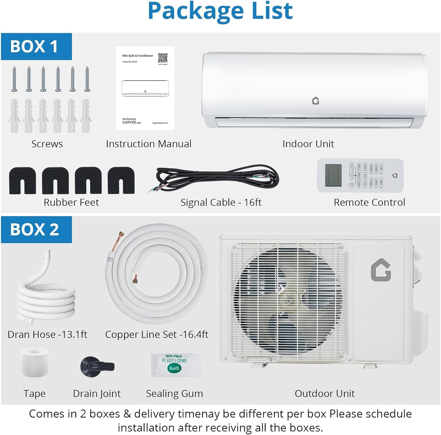 12000 BTU Mini Split Air Conditioner & Heater Compatible with Alexa with 1 Ton Pre-Charged Heat Pump Ductless Inverter System, 20 SEER2, Cools Rooms Up to 750 Sq. Ft, 16.4ft installation kit included