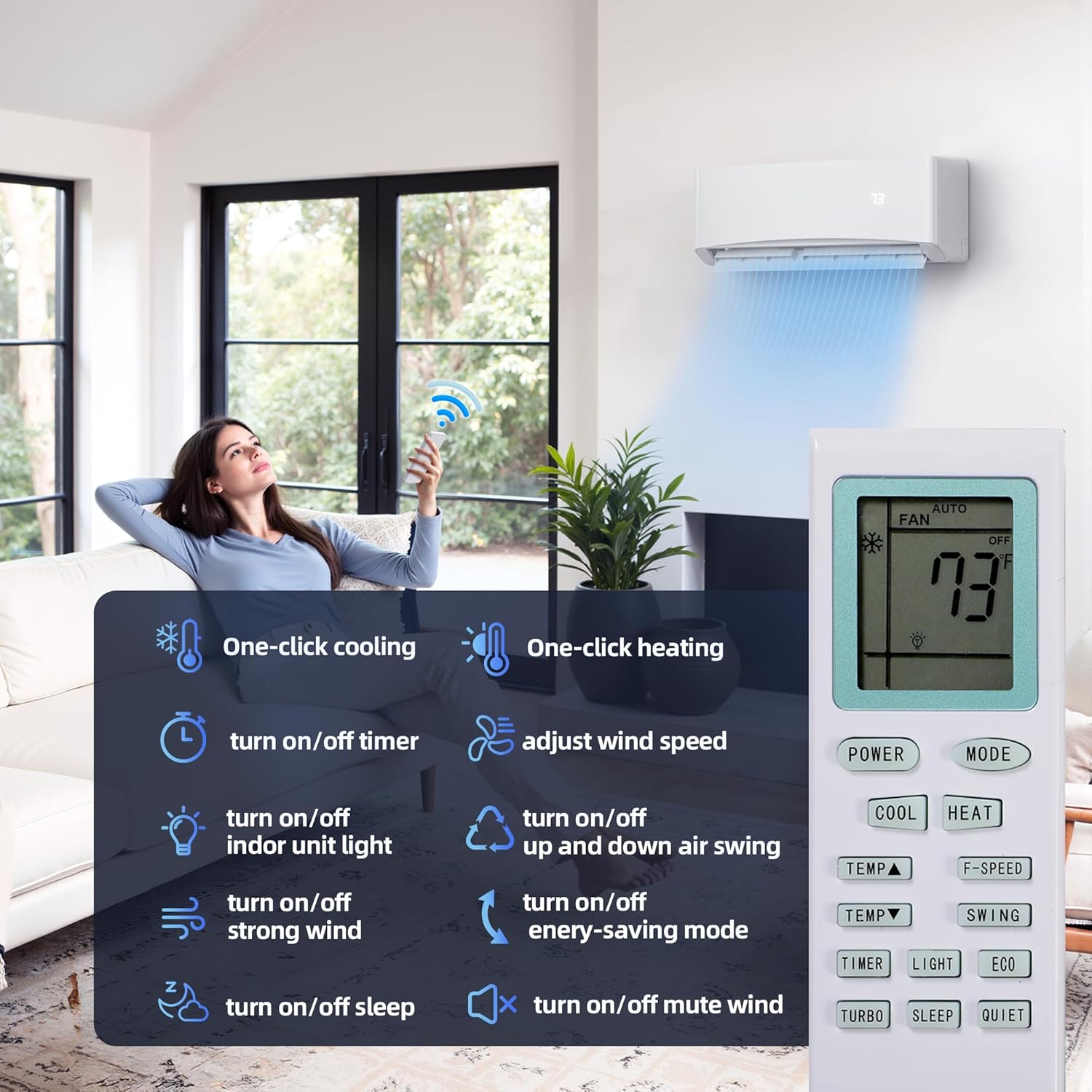 Manastin 12000BTU Mini Split Air Conditioner& Heater, 17 SEER2 115V Mini Spilt AC with Inverter Compressor, Covers Up to 750 Sq. Ft, Complete Installation Kit Included