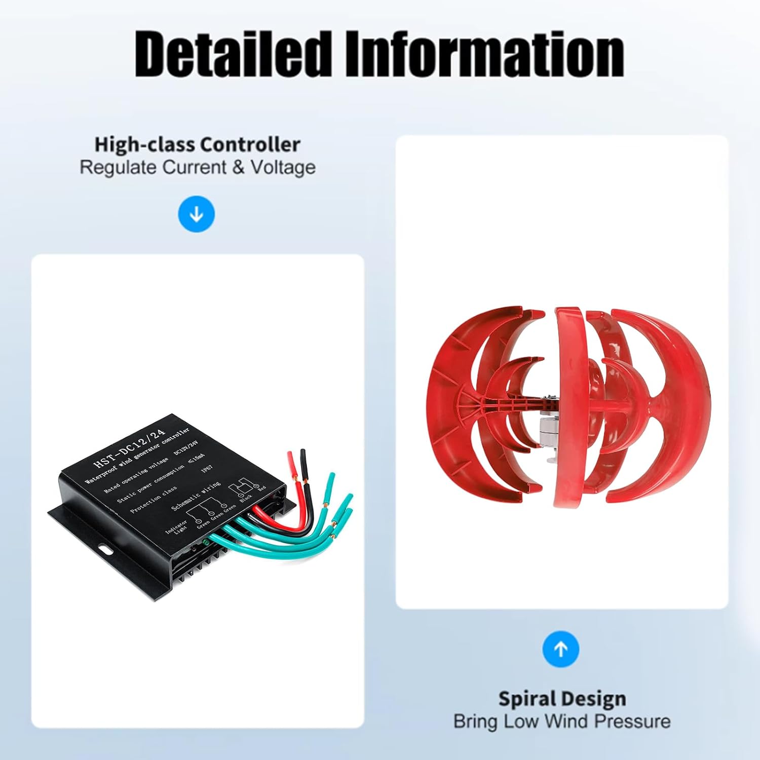 12V-220V Portable Camping Wind Turbine Generator- 3500W W/MPPT Controller Vertical Wind Power Generator Suitable for Wind/Solar Power Generation(Red),48v