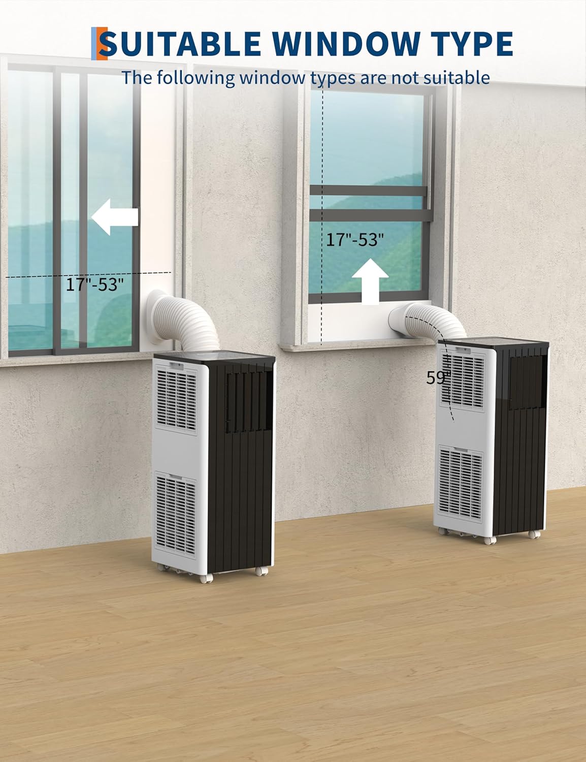 Portable AC 8000 BTU Air Conditioner, Cools 350 Sq.Ft Room, with Fan & Dehumidifier, Remote Control, 24H Timer, Auto Swing, Easy Setup for Home, Bedroom, Office, Living Room Use, Black Top