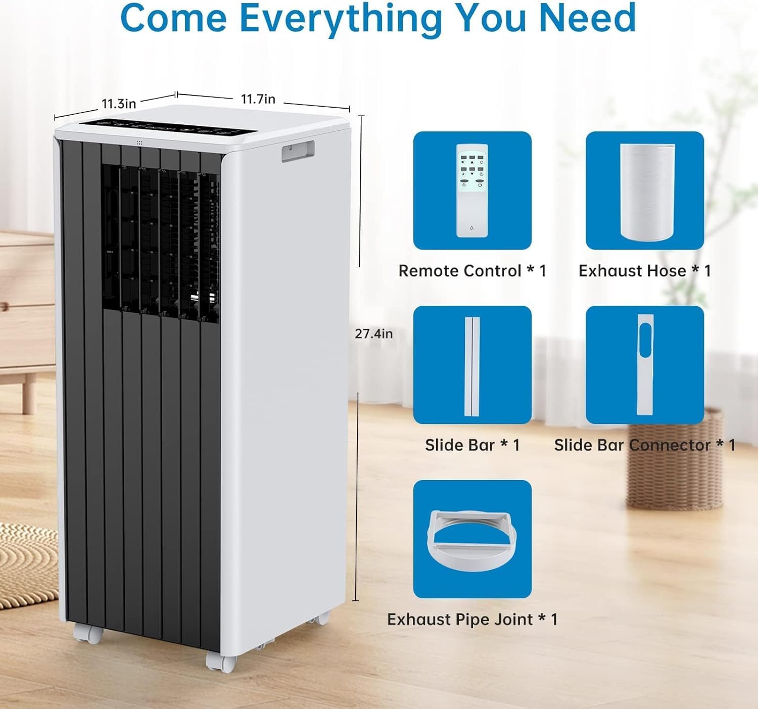 Portable Air Conditioner, 8000 BTU AC Unit with Remote Control, 3-in-1 Air Cooler, 24 Hrs Timer, Digital Display, Sleep Mode, Caster Wheels, Ideal for Home, Office, Dorm
