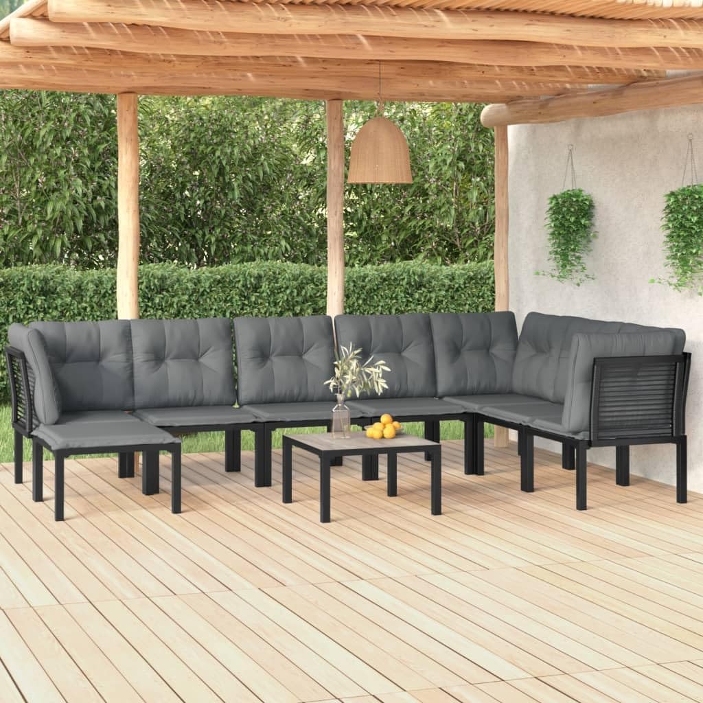 9 Piece Patio Lounge Set Black and Gray Poly Rattan,Serene Patio Lounge Set: WeatherResistant Comfort for Your Outdoor Oasis Furniture Sets for Patio, Lawn & Garden