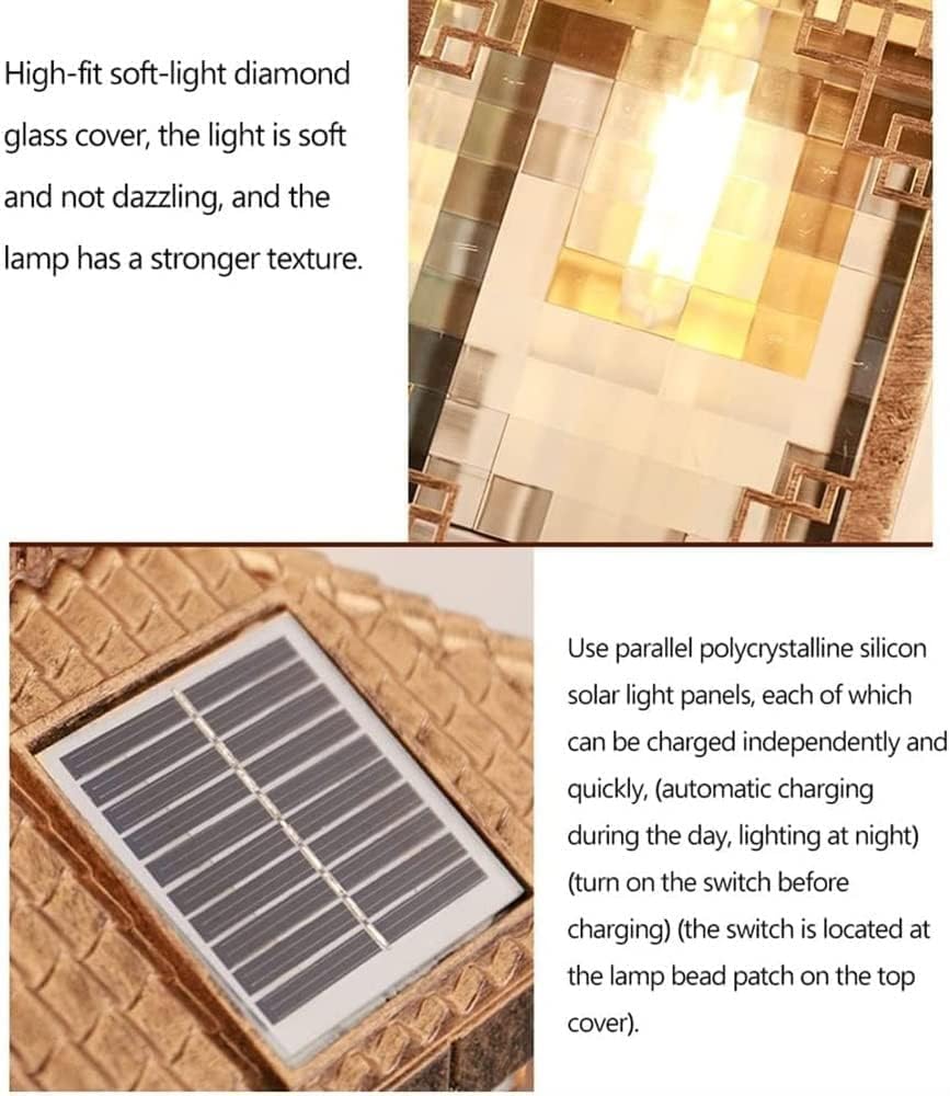 Wall Light Waterproof Solar Wall Mount Lighting Aluminum Outdoor Wall Sconce Sun Powered Wall Lamp Fixtures Compatible with Garden Villa Garage Decor Lamp, Gold,Ceiling Lighting