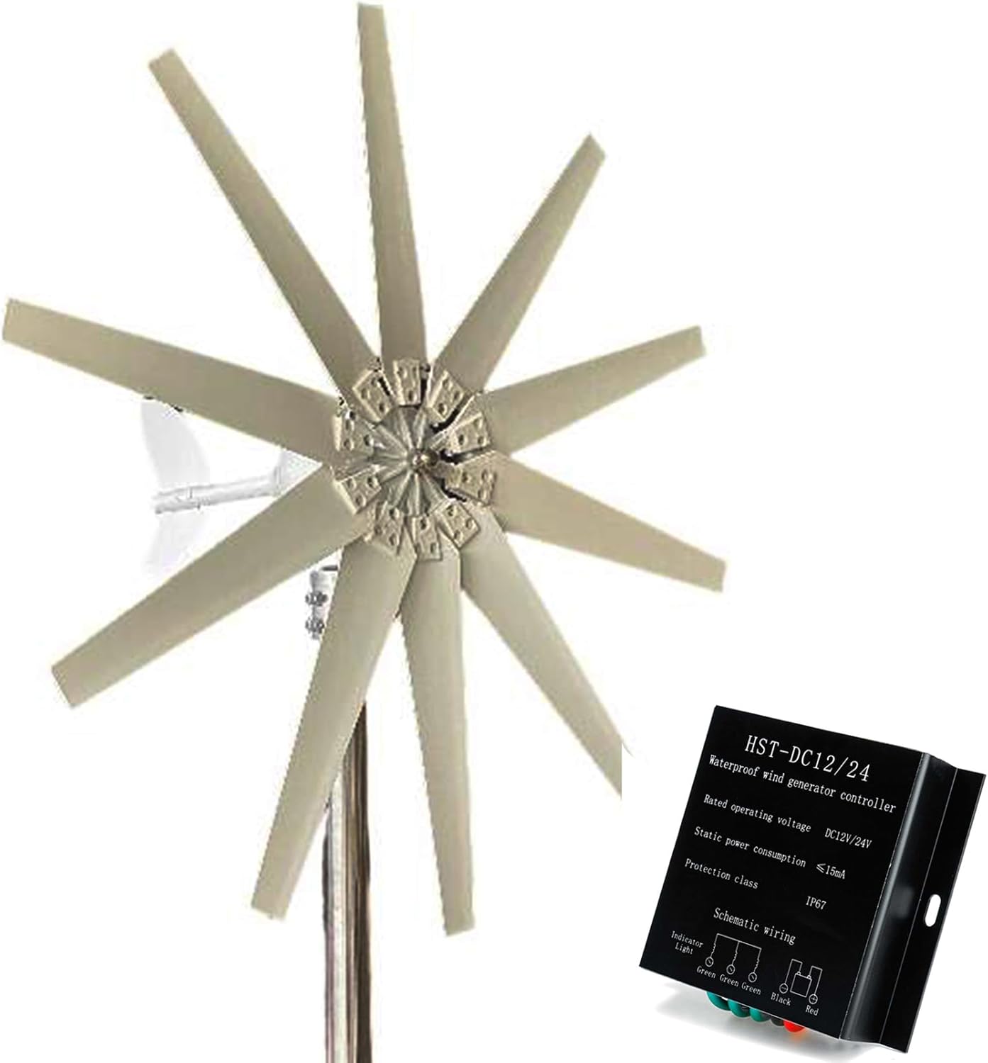 3000W Horizontal Wind Turbine Generator Low Noise Low Start Wind Speed 12V 24V48V 220V Windmill Off Grid System with MPPT Charger