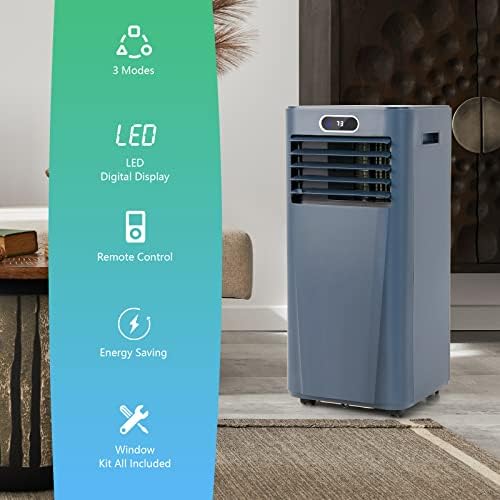 GOFLAME 10000BTU Portable Air Conditioner, 3-IN-1 Air Cooler & Dehumidifier with Remote Control, Sleep Mode, 2 Speeds and 24H Timer, Air Cooling Fan for Home & Office, Blue