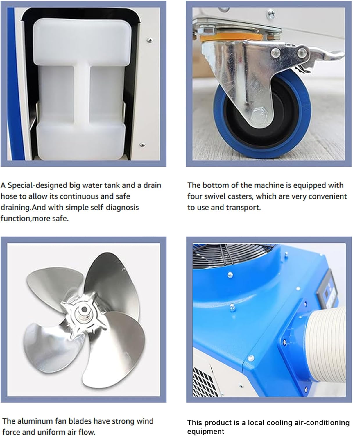 110V Industrial Air Conditioner Outdoor Air Conditioning Fan Equipment Single Tube 480m³/h Blue