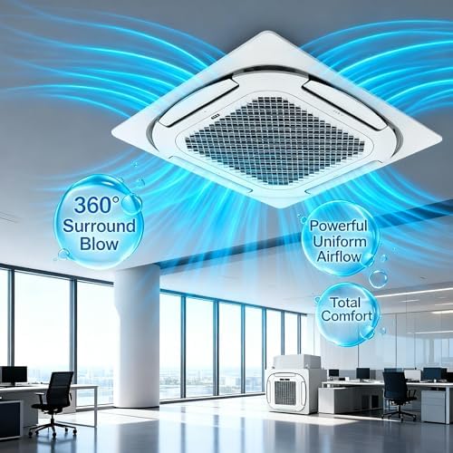 Garvee 24000 BTU Ceiling Cassette Mini Split AC, 8-way 360° Airflow, Remote Controller, Ductless Cooling&Heating Ceiling Air Conditioner, 208/230V, 25ft Kit