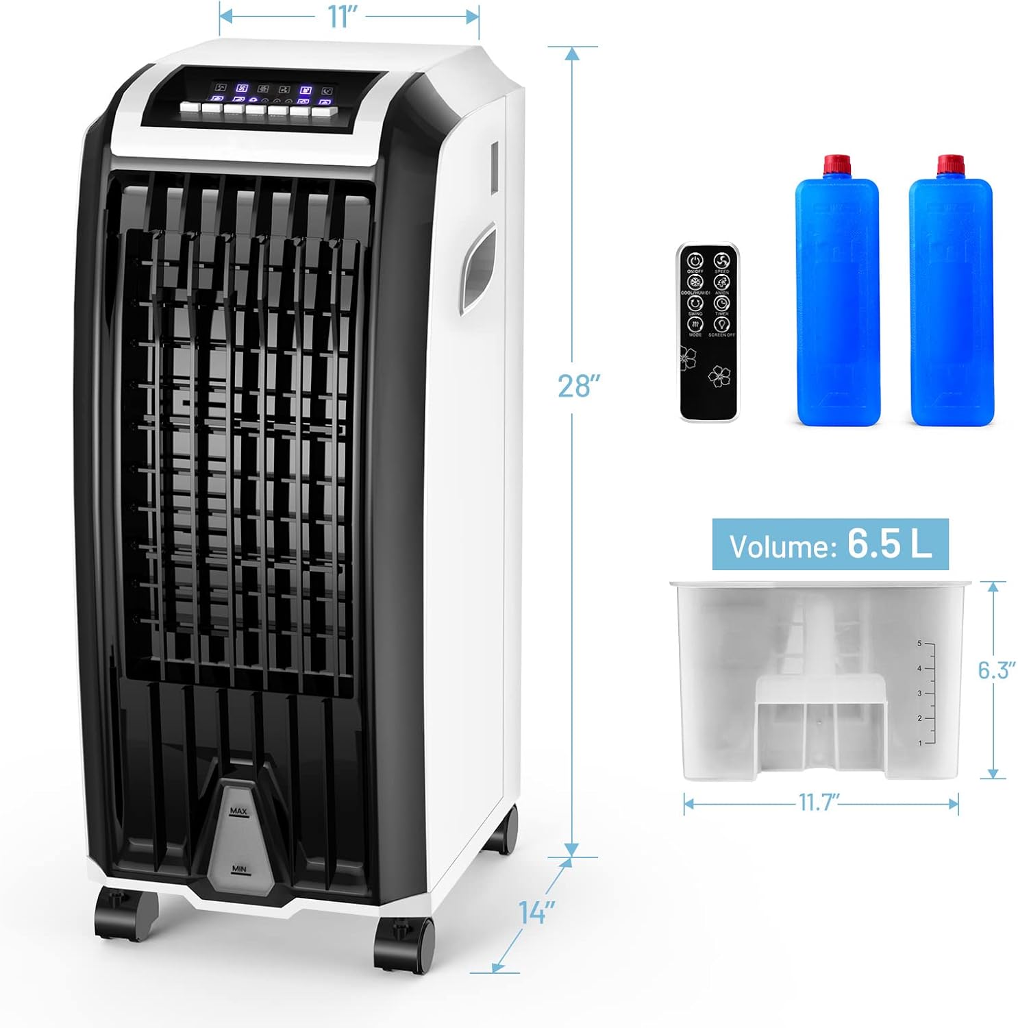 PETSITE Evaporative Air Cooler, 3-IN-1 Portable Air Cooler with Remote Control, 7.5-Hour Timer, 3 Modes, 3 Speeds, 2 Ice Packs, Swamp Cooler Air Conditioner for Bedroom, Home Office Dorms