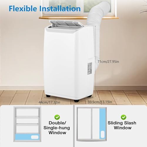 14000 BTU Portable Air Conditioners, 3-In-1 Unit Offers Fast Cooling, Dehumidification, Three-Speed Fan for Rooms Up to 750 Sq. Ft, with a 24-Hour Timer, Remote Control, and Operates Quietly
