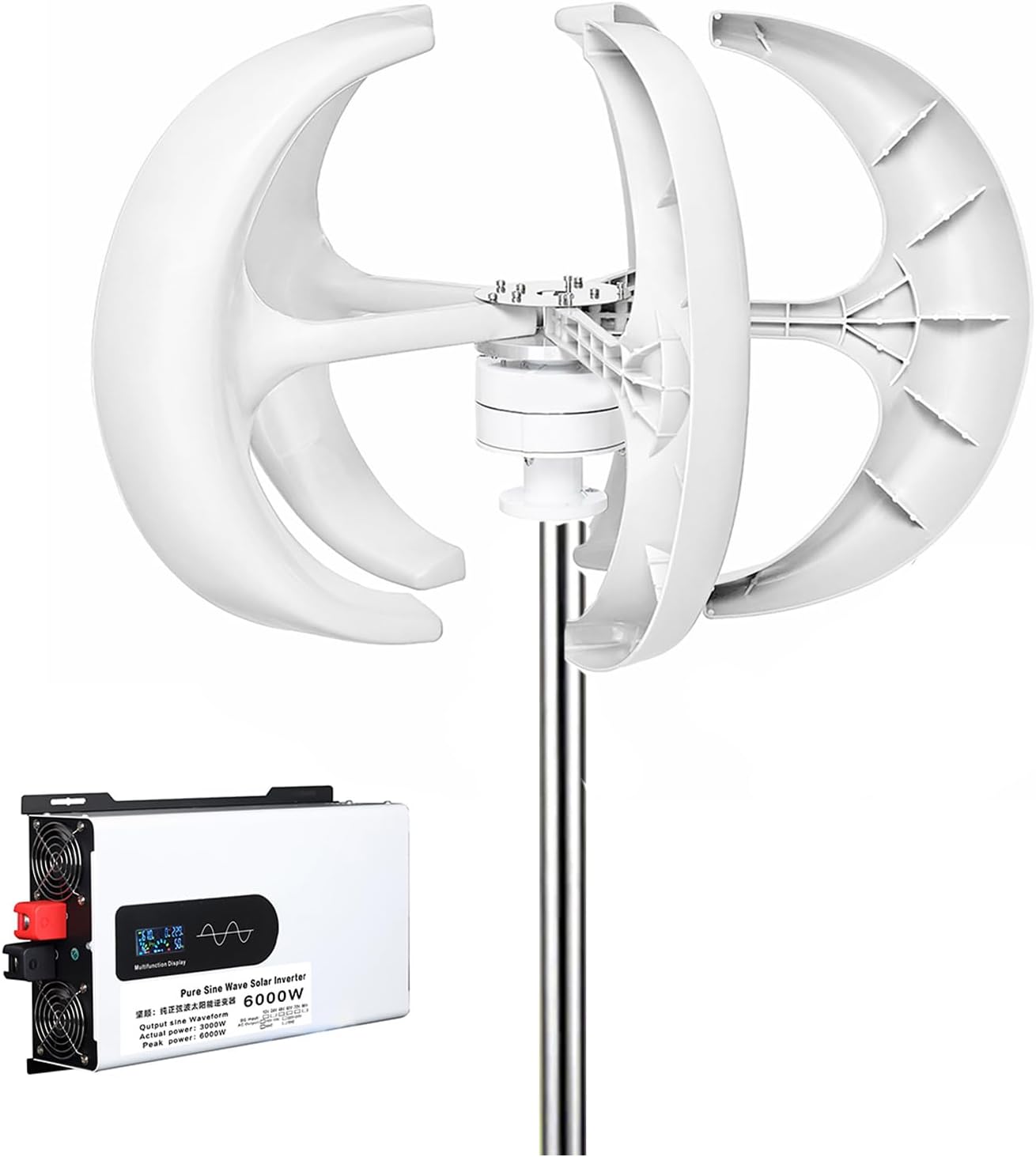 48v, Efficient and Noiseless Vertical Wind Generator Kit, 6000W 12V/ 24V/48V/220V Windmill Energy Charge Turbines Generator for Home Camping(with Inverter)