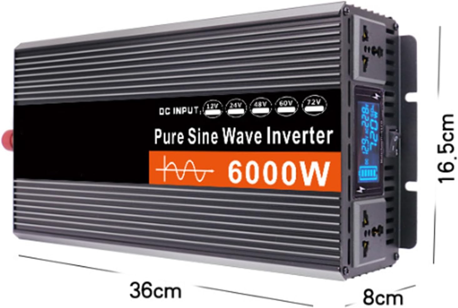 24V to110V 60HZ,Pure Sine Wave Inverter 6000W, Car Power Inverter DC 12V 24V 48V 60V 72V to AC 110V/220V 2AC Outlets for Hurricanes, Power Outages, Dc 72V,AC 220V 60Hz