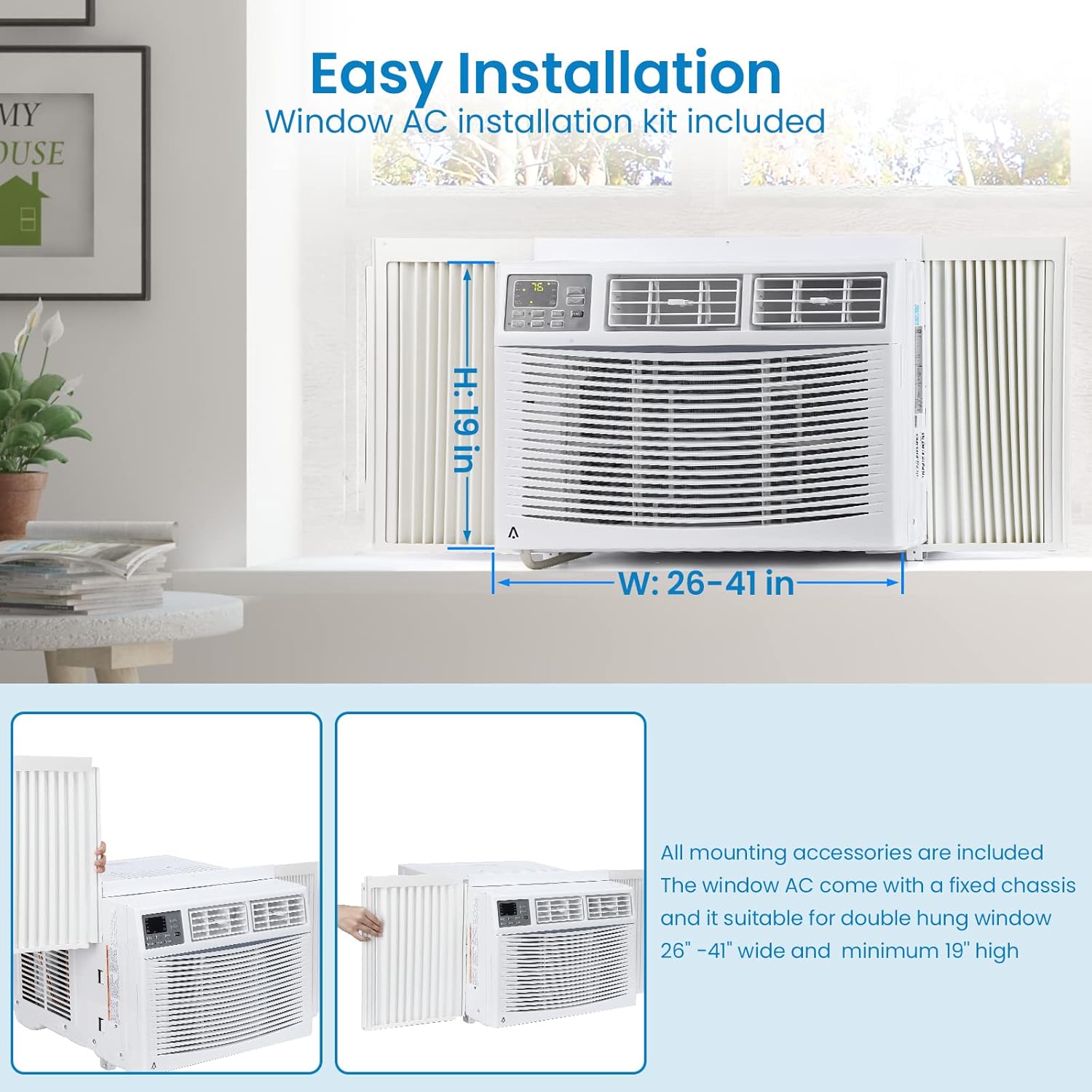 Smart Window Air Conditioner,10000BTU Smart Air Conditioner Window Unit Remote/App Control and Dehumidify Function,Ideal for Rooms Up to 450 Square Feet, Low Noise