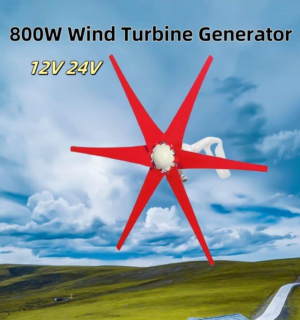 800W 6 Blade Wind Turbine Generator, 12V 24V Small Windmill Generator for Boats, Terraces, RVs, Cabins or Home(12 V)