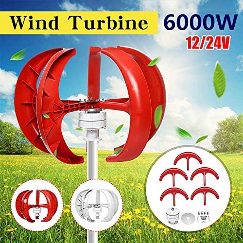 6000W 12V 24V Wind Turbines Generator+Controller 5 Blades Lantern Vertical Axis Permanent Magnet Generator for Home Streetlight Red 12v (White 24v)