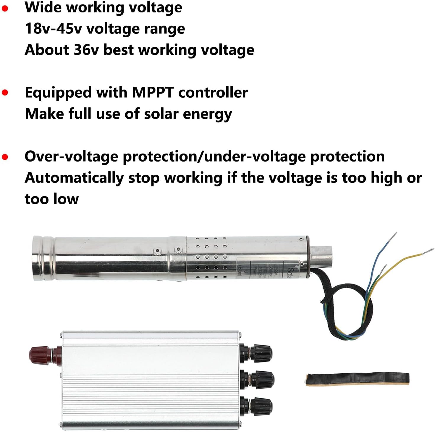 Hyuduo Screw Pump 24V Solar Submersible with MPPT Controller Wide Working Voltage 18V45V Permanent Magnet DC Brushless Motor for Solar Panel Direct Connection (NS242T-40)