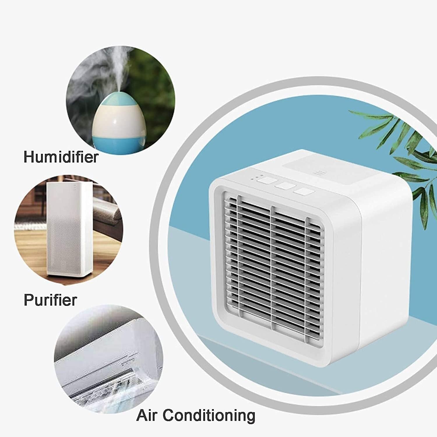 Compact Air Cooler, Portable Mini Air Conditioner, Humidifier, Air Purifier, 3 Wind Speed and Water Tank