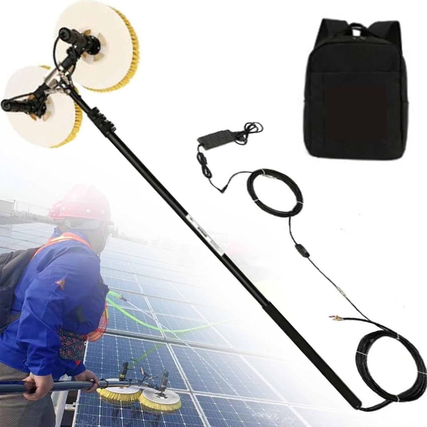 Solar Panel Cleaning Brush, 24.6 FT Adjustable Water Fed Pole Cleaning Kit, Solar Panel Cleaning Tool, Water Fed Pole Equipment, Solar Double-Head Automatic Brush,7.5M-MainsElectricity