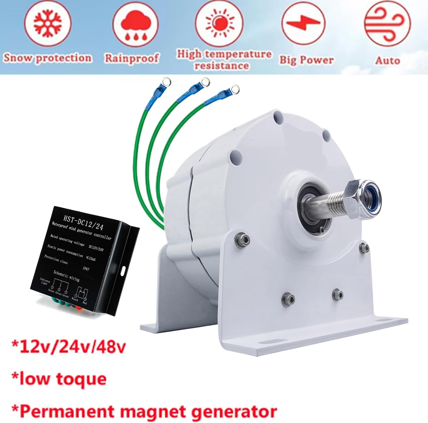 220v,HUIZHITENGDA Low RPM 5000W 500RPM Gearless Permanent Magnet Generator 3 Phase AC Alternators Easy To Install Suitable for Hydraulic/Wind Power (12V-220V,with Base)