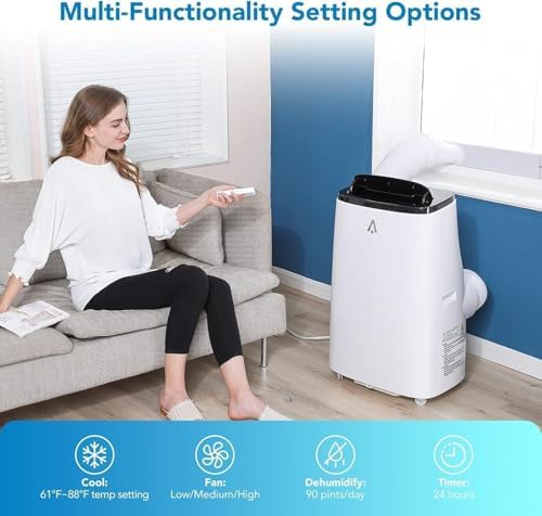 14000 BTU Portable Air Conditioner 3-In-1 Cooling Unit for 500-700 Sq Ft Rooms With Remote Control, LED Display, 24-Hour Timer, Sleep Mode, Dehumidifier, and Fan Function，Dark gray top