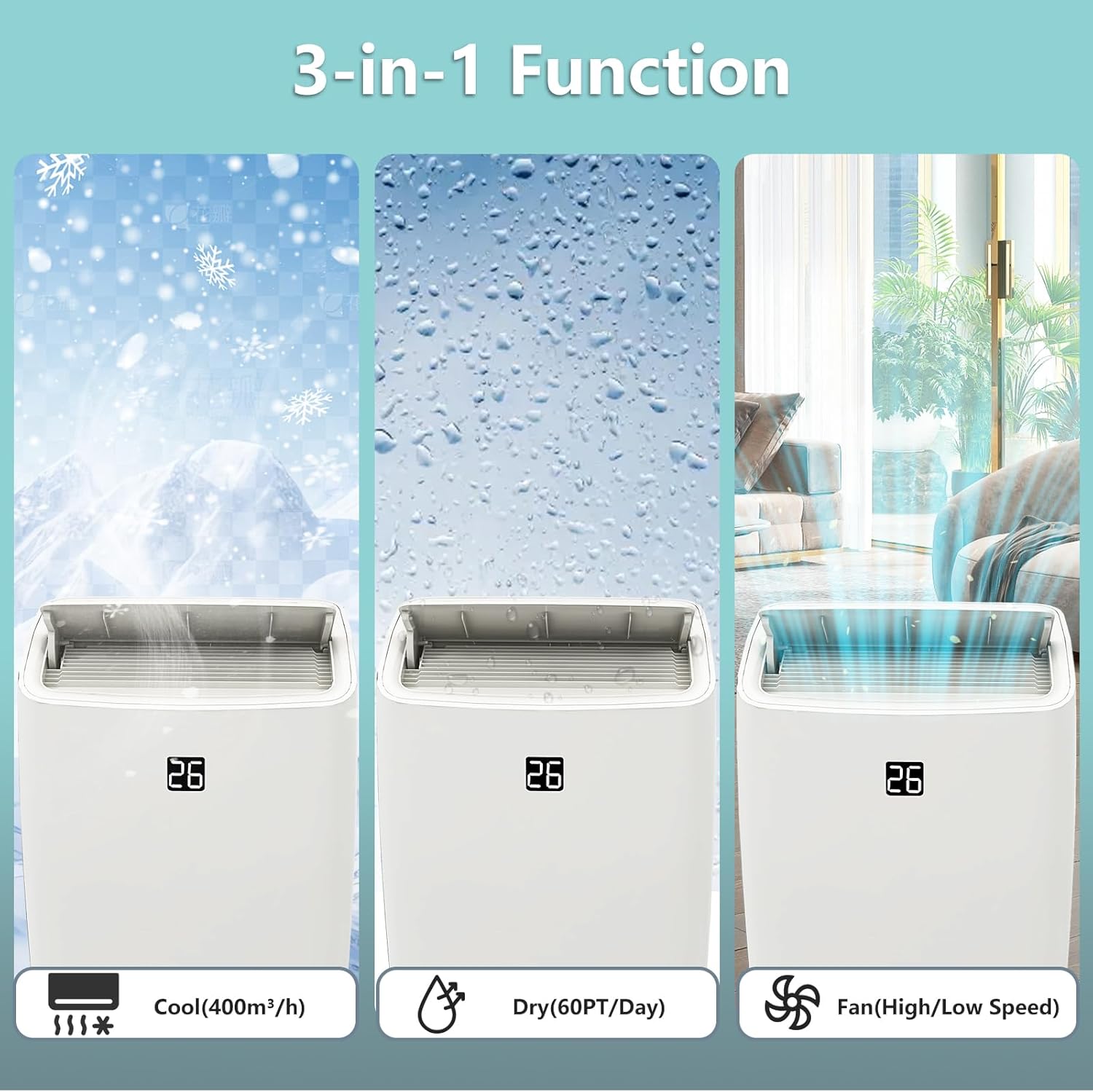 12000 BTU Portable Air Conditioner, 3-In-1 Ac Unit with Fan, Cooling & Dehumidification Modes, Air Conditioners Cool Up to 550 Sq.Ft with 24h Timer & Remote Control