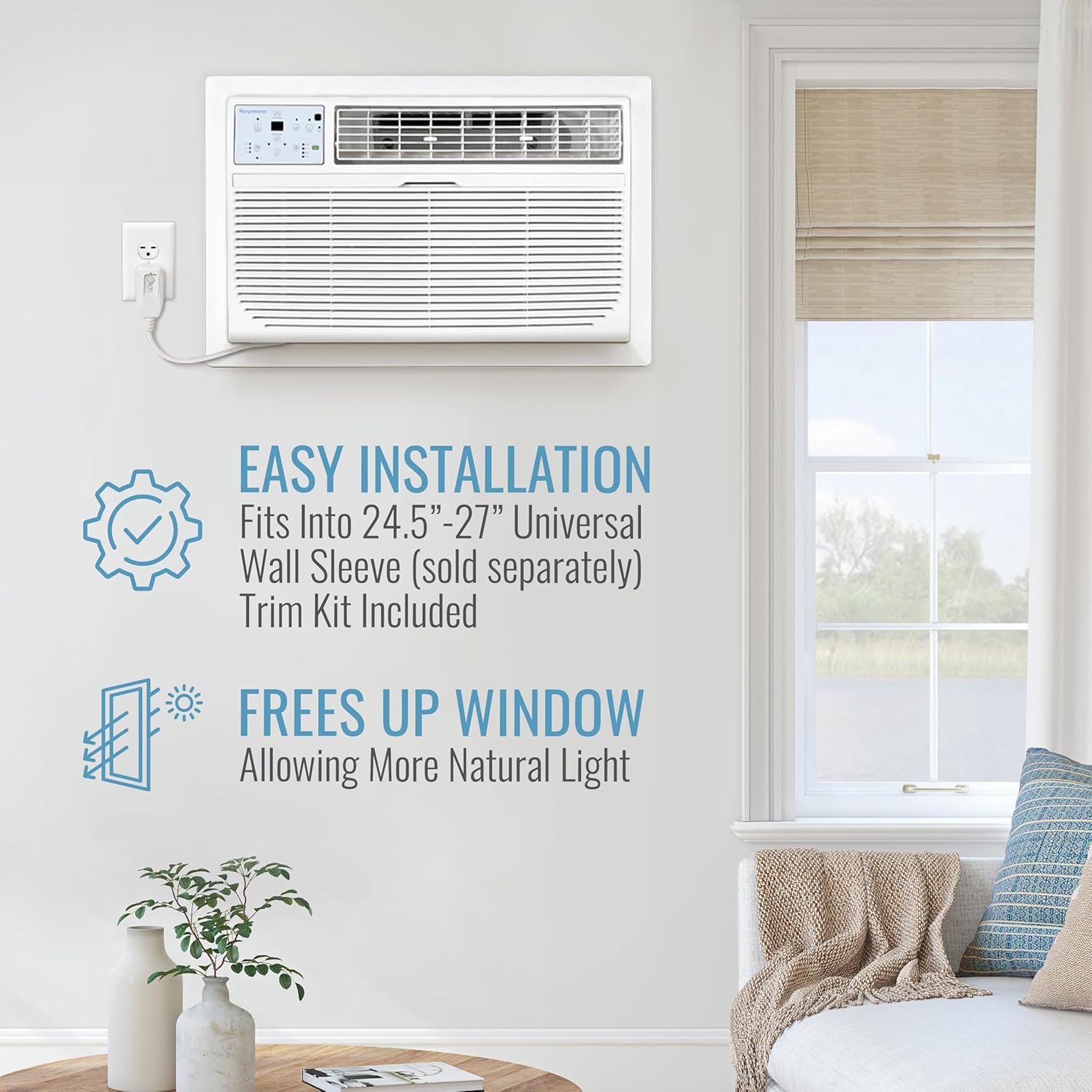 Keystone 14,000 BTU 230V Wall Mounted Air Conditioner & Dehumidifier with Remote Control - Quiet Wall AC Unit for Bedroom, Garage, Nursery, Large Rooms up to 700 Sq.Ft.